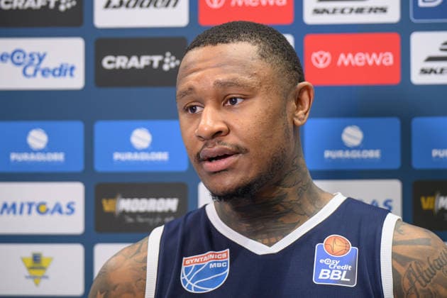 Charles Callison MBC, 23 Interview after the 80 94 home defeat, Syntainics MBC vs Rostock Seawolves, Basketball, 1 Bundesliga, Men, 20 Matchday Main Round, Season 2025 26, 15 02 2026 Weißenfels Stadthalle Sachsen Anhalt Germany