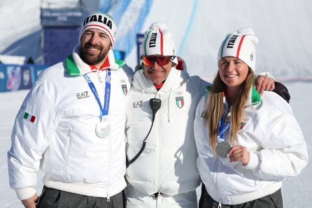 Milano Cortina 2026 - XXV Olympic Winter games, Winterspiele,Spiele, Summer games Livigno - Italy Mixed Team Snowboard Cross Image Show: Silver Medal ITA SOMMARIVA Lorenzo MOIOLI Michela  Copyright: xSergioxBisi IPAxSportx xipa-agency.netx xx IPA_71559193 IPA_Agency_IPA71559193
