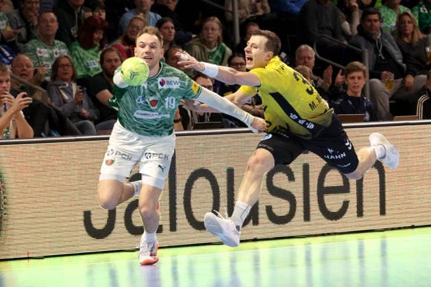 DEU, DHB, 1 HBL, Fuechse Berlin vs TVB Stuttgart, 15 02 2026, Max Schmeling Halle, Berlin, DEU, DHB, 1 HBL, Fuechse Berlin vs TVB Stuttgart, in the picture Mathias Gidsel Fuechse Berlin 19 , Samir Bellahcene Stuttgart 30 nordphotoxGmbHx xEngler nph00076