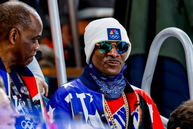 Snoop Dogg of United States of America looks on while watching atheletes Women s 500m, Milano Cortina 2026 Winter Olympics: Day 9, Speed skating, Eisschnelllauf - Milano Cortina 2026 Winter Olympics: Day 9, Milano Speed Skating Stadium, February 15, 2026, Milan, Italy.