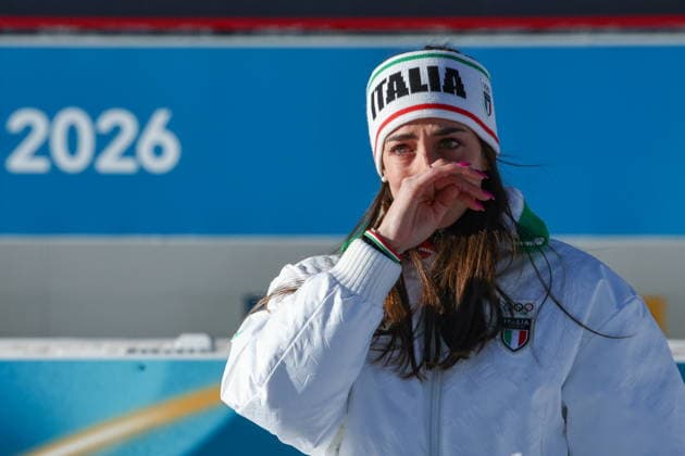 ITALY, TRENTINO-SOUTH TYROL - FEBRUARY 15, 2026: Lisa Vittozzi of Italy celebrates winning the women s 10km pursuit race during the 2026 Winter Olympic Games, Olympische Spiele, Olympia, OS at the Antholz-Anterselva Biathlon Arena. Mikhail Tereshchenko TASS  88757085