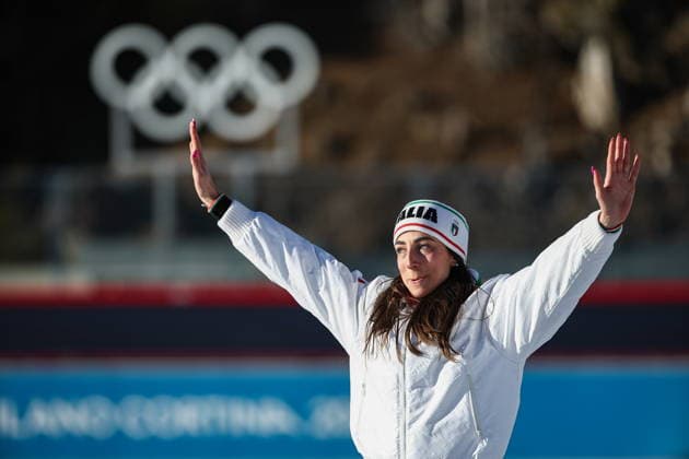 ITALY, TRENTINO-SOUTH TYROL - FEBRUARY 15, 2026: Lisa Vittozzi of Italy celebrates winning the women s 10km pursuit race during the 2026 Winter Olympic Games, Olympische Spiele, Olympia, OS at the Antholz-Anterselva Biathlon Arena. Mikhail Tereshchenko TASS  88757088