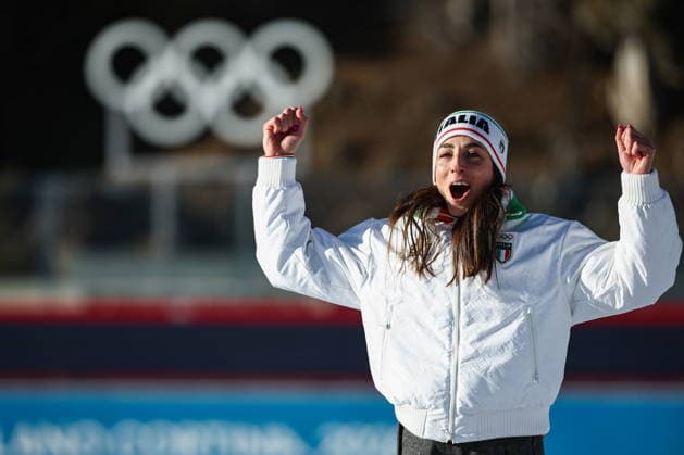 ITALY, TRENTINO-SOUTH TYROL - FEBRUARY 15, 2026: Lisa Vittozzi of Italy celebrates winning the women s 10km pursuit race during the 2026 Winter Olympic Games, Olympische Spiele, Olympia, OS at the Antholz-Anterselva Biathlon Arena. Mikhail Tereshchenko TASS  88757143