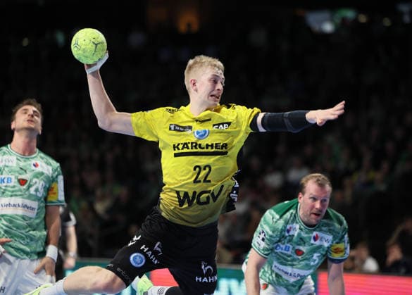 GER HBL Season 2025 2026 FÜCHSE Berlin vs TV Stuttgart, 15 02 26, Max Schmeling Halle, Berlin, Lukas HERBURGER Füchse Berlin 29 , Nejc CEHTE Füchse Berlin 22 , Max DARJ Füchse Berlin 5