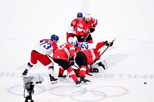 SWITZERLAND (SUI) vs CZECHIA (CZE), during Mens Prelim. Round - Group A, Ice hockey, Eishockey at the Olympic Winter games, Winterspiele,Spiele, Summer games Milano Cortina 2026, at Milano Santagiulia Ice Hockey Arena, on February 15, 2026 in Milan, Italy. Noxthirdxpartyxsales  aflo_319948234