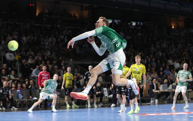Mathias Gidsel scores a goal Single image Crop action Sport Handball HBL Bundesliga Men 21 Matchday Season 2025 2026 15 02 2026 Füchse Berlin vs TBV 1898 Stuttgart