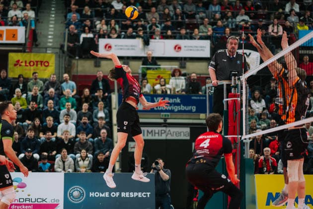 Ben Simon Bonin Barock Volleys MTV Ludwigsburg, 06 on attack, Barock Volleys MTV Ludwigsburg vs Berlin Recycling Volleys, Volleyball, 1 Bundesliga, 22 Matchday, Season 2025 2026, 15 02 2026, Barock Volleys MTV Ludwigsburg vs Berlin Recycling Volleys, Volleyball, 1 Bundesliga, 22 Matchday, Season 2025 2026, 15 02 2026, Ludwigsburg Copyright: xEibner-Pressefoto LarsxNeumannx EP_LNN