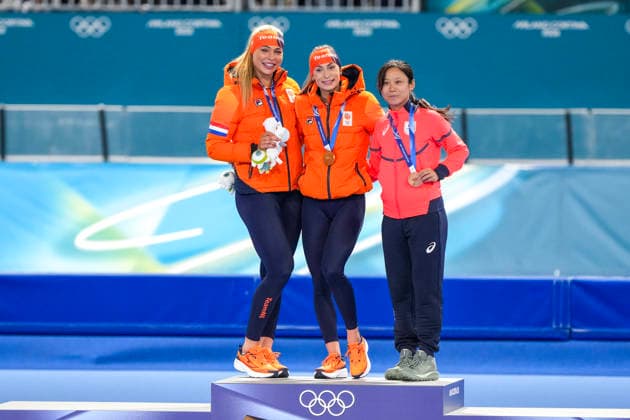 2026-02-15 - Milano Cortina 2026 Winter Olympics 500m Women MILAN, ITALY - FEBRUARY 15: Jutta Leerdam of Netherlands, Femke Kok of Netherlands, Miho Takagi of Japan during the 500m Women Milano Cortina 2026 Winter Olympics at the Milano Speed skating, Eisschnelllauf Arena on February 15, 2026 in Milan, Italy Milan Milano Speed Skating Arena Italy Content not available for redistribution in The Netherlands directly or indirectly through any third parties. Copyright: xAndrexWeeningx