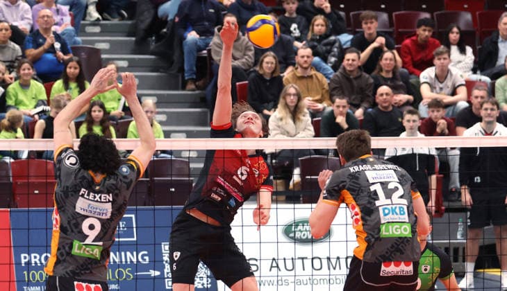 15 02 2026, Germany, Ludwigsburg Volleyball Barock Volleys MTV Ludwigsburg vs Berlin Recycling Volleys, Ben Simon Bonin LB, Center