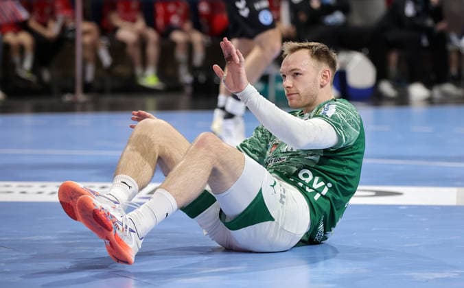 Mathias Gidsel single image cropping action sport handball HBL Bundesliga men 21 matchday season 2025 2026 15 02 2026 Füchse Berlin vs TBV 1898 Stuttgart
