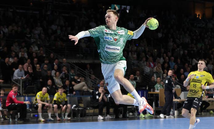 Mathias Gidsel on the ball Single image Crop Action Sport Handball HBL Bundesliga Men 21 Matchday Season 2025 2026 15 02 2026 Füchse Berlin vs TBV 1898 Stuttgart