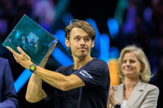 2026-02-15 ABN AMRO Open ROTTERDAM, NETHERLANDS - FEBRUARY 15: Alex de Minaur of Australia during the Final at the ABN AMRO Open at Ahoy on February 15, 2026 in Rotterdam, Netherlands. Rotterdam Ahoy Netherlands Content not available for redistribution in The Netherlands directly or indirectly through any third parties. Copyright: xMarcelxvanxPlateringenx