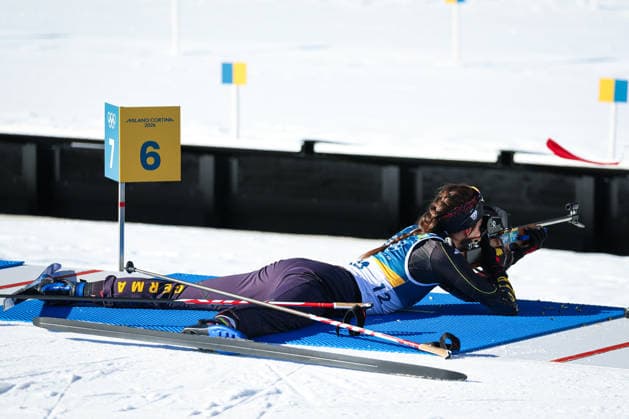 Antholz, Italien 15. Februar 2026: Biathlon Verfolgung Frauen 12,5 km - Olympia 2026 Im Bild: Vanessa Voigt (GER) am Schiessstand. Anterselva Biathlon Arena *** Antholz, Italy 15 February 2026 Biathlon pursuit women 12.5 km Olympic Games 2026 In the picture Vanessa Voigt GER at the shooting range Anterselva Biathlon Arena Copyright: xFotostandx xHettichx