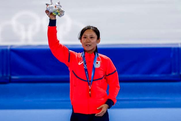 third Miho Takagi of Japan smiling during the medal ceremony after Women s 500m, Milano Cortina 2026 Winter Olympics: Day 9, Speed skating, Eisschnelllauf - Milano Cortina 2026 Winter Olympics: Day 9, Milano Speed Skating Stadium, February 15, 2026, Milan, Italy.