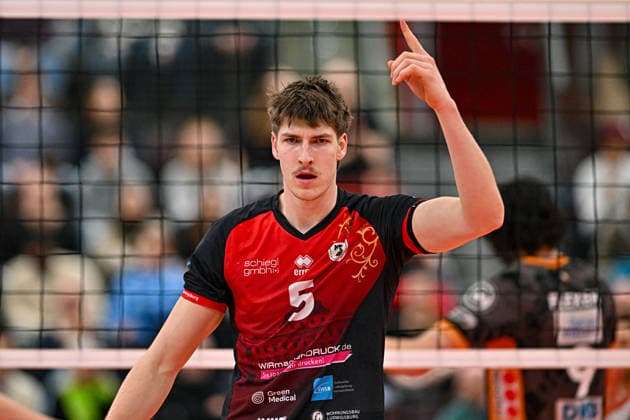 VBL MTV Ludwigsburg BR Recycling Volleys 15 02 2026 Volleyball, 1 Bundesliga, Men, Season 2025 26, Barock Volleys MTV Ludwigsburg in Red Black vs Berlin Recycling Volleys in Orange Black Jan Huber, Copyright: xBEAUTIFULxSPORTS TomxBlochx