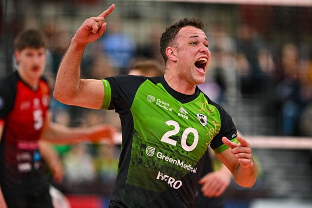 VBL MTV Ludwigsburg BR Recycling Volleys 15 02 2026 Volleyball, 1 Bundesliga, Men, Season 2025 26, Barock Volleys MTV Ludwigsburg in Red Black vs Berlin Recycling Volleys in Orange Black , Jeffrey Klok, Copyright: xBEAUTIFULxSPORTS TomxBlochx