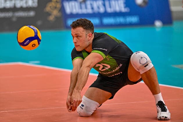 VBL MTV Ludwigsburg BR Recycling Volleys 15 02 2026 Volleyball, 1 Bundesliga, Men, Season 2025 26, Barock Volleys MTV Ludwigsburg in Red Black vs Berlin Recycling Volleys in Orange Black , Jeffrey Klok, Ludwigsburg, Copyright: xBEAUTIFULxSPORTS TomxBlochx