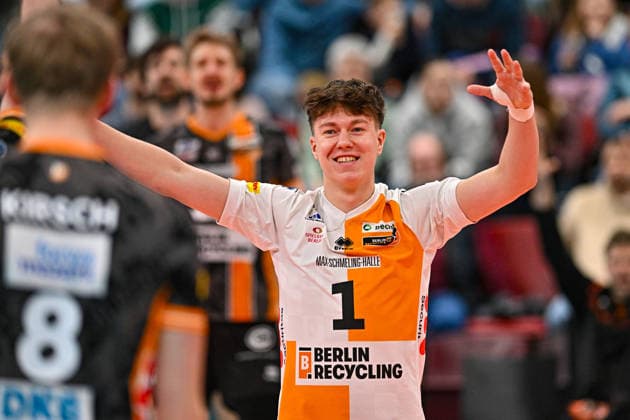 VBL MTV Ludwigsburg BR Recycling Volleys 15 02 2026 Volleyball, 1 Bundesliga, Men, Season 2025 26, Barock Volleys MTV Ludwigsburg in Red Black vs Berlin Recycling Volleys in Orange Black , 1 Maximilian Treiter, Copyright: xBEAUTIFULxSPORTS TomxBlochx