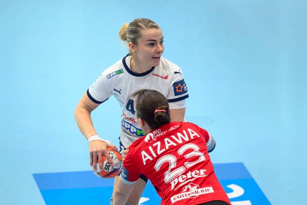 Noemi Hafra Motherson Mosonmagyarovari KC, 45 , Natsuki Aizawa Thueringer HC, 23 GER, Thueringer HC vs Motherson Mosonmagyarovari KC , Handball, EHF European League Women, Group Phase , Season 2025 2026, 15 02 2026 GER, Thueringer HC vs Motherson Mosonmagyarovari KC , Handball, EHF European League Women, Group Phase , Season 2025 2026, 15 02 2026 Bad Langensalza Copyright: xEibner-Pressefoto MartinxHerbstx EP_MHT