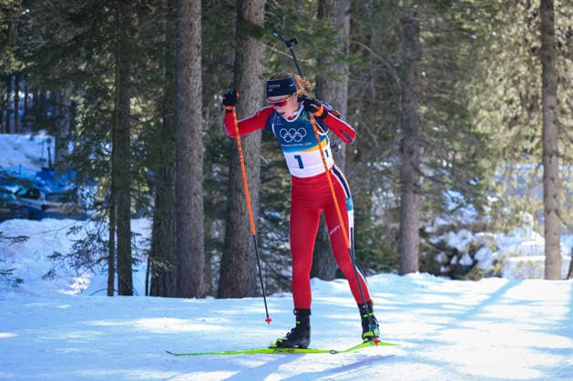 Antholz, Italien 15. Februar 2026: Biathlon Verfolgung Frauen 12,5 km - Olympia 2026 Im Bild: Marien Kirkeeide (NOR) Anterselva Biathlon Arena *** Antholz, Italy 15 February 2026 Biathlon Pursuit Women 12.5 km Olympia 2026 In the picture Marien Kirkeeide NOR Anterselva Biathlon Arena Copyright: xFotostandx xHettichx
