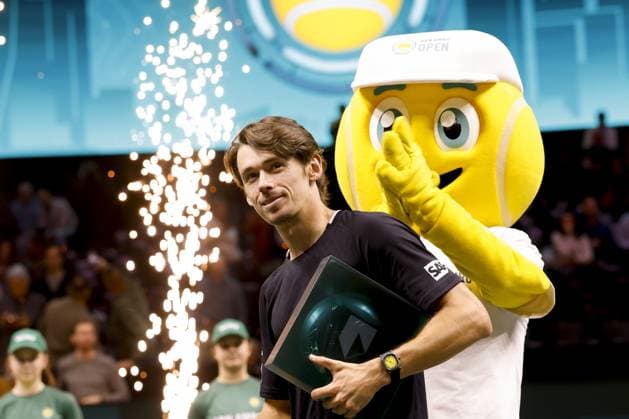 ROTTERDAM - Alex de Minaur (Australia) celebrates his victory against Felix Auger-Aliassime (Canada) during the singles final on the final day of the ABN AMRO tennis tournament in Ahoy Rotterdam. BAS CZERWINSKI ANP xVIxANPxSportx xxANPxIVx 550803348 originalFilename: 550803348.jpg
