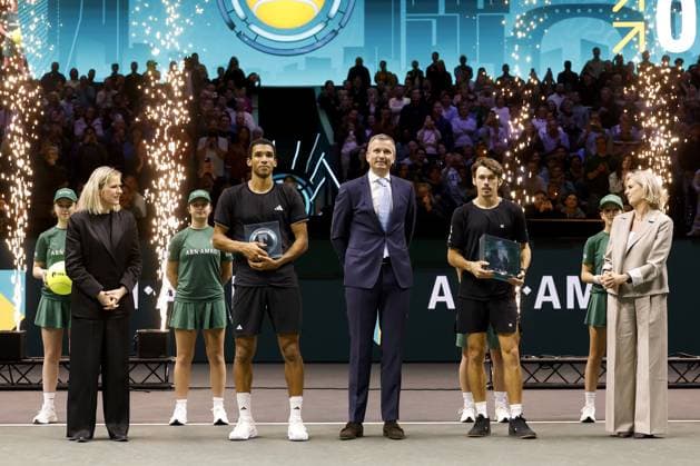 ROTTERDAM - Alex de Minaur (Australia) and Felix Auger-Aliassime (Canada) during the singles final on the final day of the ABN AMRO tennis tournament in Ahoy Rotterdam. BAS CZERWINSKI ANP xVIxANPxSportx xxANPxIVx 550803367 originalFilename: 550803367.jpg