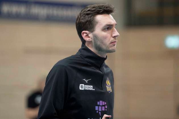 1 Volleyball Bundesliga season 2025 2026 Cerebricks Volley Goats Mitteldeutschland vs Netzhoppers KW Halle, Germany February 15, 2026 In the picture interim coach Lukas Thielemann Bitterfeld Halle Saale swh Arena Sachsen Anhalt Germany