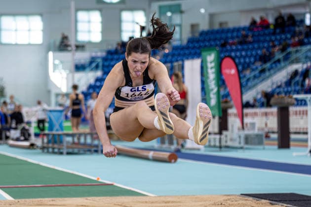 DM Mehrkampf Halle und Bahngehen; Halle, 15.02.2026 Hedi Schmidt (SSV Ulm 1846); DM Mehrkampf Halle und Bahngehen in der Leichtathletikhalle Brandenberge in Halle am 15.02.2026, (Sachsen-Anhalt). *** DM all-around indoor and track walking Halle, 15 02 2026 Hedi Schmidt SSV Ulm 1846 DM all-around indoor and track walking in the Brandenberge athletics hall in Halle on 15 02 2026, Saxony-Anhalt Copyright: xBEAUTIFULxSPORTS KJPetersx