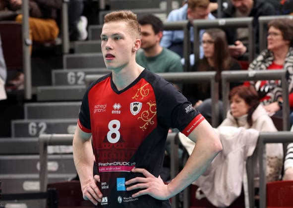 15 02 2026, Germany, Ludwigsburg Volleyball Barock Volleys MTV Ludwigsburg vs Berlin Recycling Volleys, Benjamin Kirsch LB disappointed