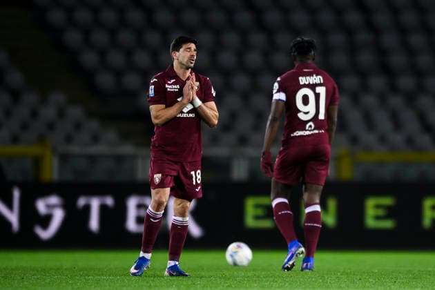 Torino FC v Bologna FC - Serie A Giovanni Simeone of Torino FC looks dejected next to Duvan Zapata of Torino FC during the Serie A football match between Torino FC and Bologna FC. Turin Italy Copyright: xNicolòxCampox