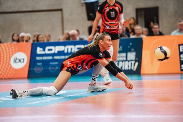 Volleyball Women Season 2025 2026 Volleyball Bundesliga ETV Hamburger Volksbank Volleys vs Schwarz Weiß Erfurt 15 02 2026 Lina Köster 3, ETV Hamburger Volksbank Volleys Hamburg Sporthalle Hoheluft Hamburg Germany