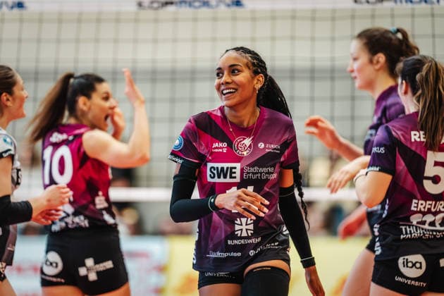 Volleyball Women Season 2025 2026 Volleyball Bundesliga ETV Hamburger Volksbank Volleys vs Schwarz Weiß Erfurt 15 02 2026 Alianza Darley 14, Schwarz Weiß Erfurt Hamburg Sporthalle Hoheluft Hamburg Germany