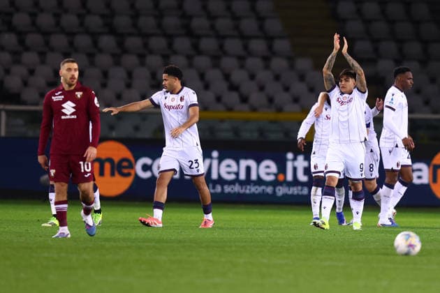 Santiago Castro (Bologna Fc) celebrates after scoring his team s second goal, Serie A, Torino FC v Bologna FC 1909 , Olimpico, February 15, 2026, Turin, Italy.