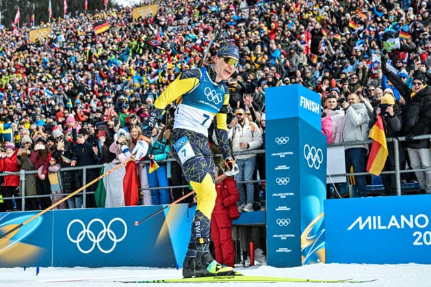 (260215) -- ANTERSELVA, Feb. 15, 2026 -- Martin Ponsiluoma of Sweden crosses the finish line during the biathlon men s 12.5km pursuit at the 2026 Milan-Cortina Winter Olympics in Anterselva, Italy, Feb. 15, 2026. ) (MICO2026)ITALY-ANTERSELVA-OLYMPIC Winter games, Winterspiele,Spiele, Summer games BIATHLON-MEN S 12.5KM PURSUIT JiangxHan 