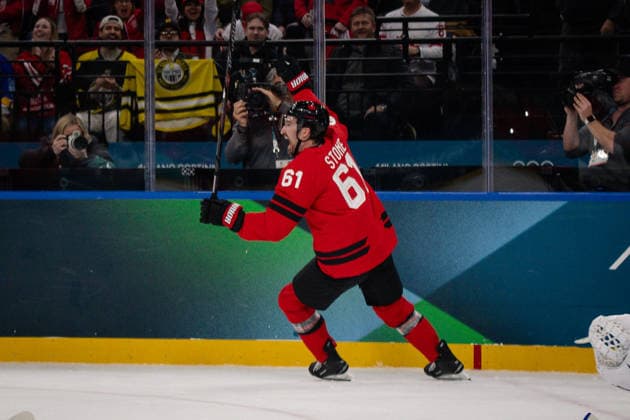 Goal celebration Mark Stone (Canada, 61) in action during the Menss Ice hockey, Eishockey group stage game between Canada and France at the Olympic Winter games, Winterspiele,Spiele, Summer games Milano Cortina 2026 at the Milano Santa Giulia Ice Hockey Arena, Milan, Italy, on February 15, 2026. im Gruppenspiel der Männer im Eishockey zwischen Kanada und Frankreich bei den Olympischen Winterspielen Milano Cortina 2026 in der Milano Santa Giulia Ice Hockey Arena, Mailand, Italien, am 15. Februar 2026. *** Goal celebration Mark Stone Canada, 61 in action during the Mens ice hockey group stage game between Canada and France at the Olympic Winter Games Milano Cortina 2026 at the Milano Santa Giulia Ice Hockey Arena, Milan, Italy, on February 15, 2026 in the Mens ice hockey group stage game between Canada and France at the Olympic Winter Games Milano Cortina 2026 at the Milano Santa Giulia Ice Hockey Arena, Milan, Italy, on February 15, 2026 Copyright: HMBxMedia MarcxNiemeyer