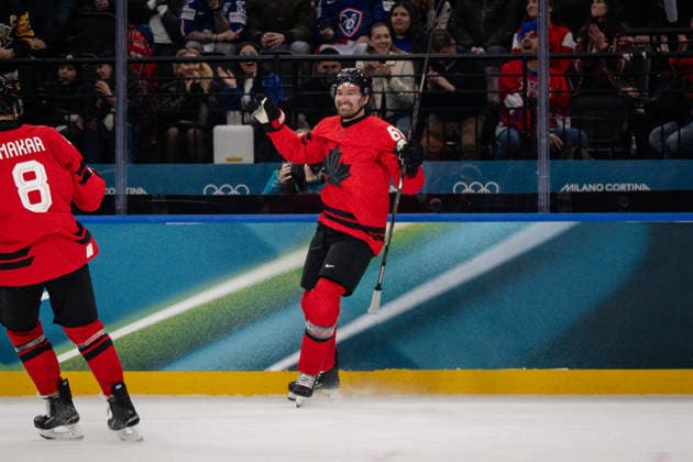 Goal celebration Mark Stone (Canada, 61) in action during the Menss Ice hockey, Eishockey group stage game between Canada and France at the Olympic Winter games, Winterspiele,Spiele, Summer games Milano Cortina 2026 at the Milano Santa Giulia Ice Hockey Arena, Milan, Italy, on February 15, 2026. im Gruppenspiel der Männer im Eishockey zwischen Kanada und Frankreich bei den Olympischen Winterspielen Milano Cortina 2026 in der Milano Santa Giulia Ice Hockey Arena, Mailand, Italien, am 15. Februar 2026. *** Goal celebration Mark Stone Canada, 61 in action during the Mens ice hockey group stage game between Canada and France at the Olympic Winter Games Milano Cortina 2026 at the Milano Santa Giulia Ice Hockey Arena, Milan, Italy, on February 15, 2026 in the Mens ice hockey group stage game between Canada and France at the Olympic Winter Games Milano Cortina 2026 at the Milano Santa Giulia Ice Hockey Arena, Milan, Italy, on February 15, 2026 Copyright: HMBxMedia MarcxNiemeyer