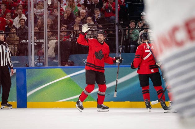 Goal celebration Mark Stone (Canada, 61) in action during the Menss Ice hockey, Eishockey group stage game between Canada and France at the Olympic Winter games, Winterspiele,Spiele, Summer games Milano Cortina 2026 at the Milano Santa Giulia Ice Hockey Arena, Milan, Italy, on February 15, 2026. im Gruppenspiel der Männer im Eishockey zwischen Kanada und Frankreich bei den Olympischen Winterspielen Milano Cortina 2026 in der Milano Santa Giulia Ice Hockey Arena, Mailand, Italien, am 15. Februar 2026. *** Goal celebration Mark Stone Canada, 61 in action during the Mens ice hockey group stage game between Canada and France at the Olympic Winter Games Milano Cortina 2026 at the Milano Santa Giulia Ice Hockey Arena, Milan, Italy, on February 15, 2026 in the Mens ice hockey group stage game between Canada and France at the Olympic Winter Games Milano Cortina 2026 at the Milano Santa Giulia Ice Hockey Arena, Milan, Italy, on February 15, 2026 Copyright: HMBxMedia MarcxNiemeyer