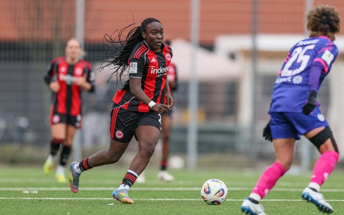 GER, Frankfurt, Eintracht Frankfurt II vs FSV Mainz 05, 2 Frauen Bundesliga, Fußball, DFB, Spielzeit 2025 2026, Stadion am Brentanobad, 17 Spieltag im Bild Mira Arouna Eintracht Frankfurt II 28 DFB DFL REGULATIONS PROHIBIT ANY USE OF PHOTOGRAPHS AS IMAGE SEQUENCES AND OR QUASI VIDEO, 15 02 2026 Copyright: HMBxMedia HendrikxHamelau