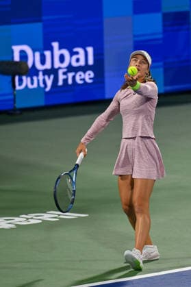 2026 Dubai Duty Free Tennis Championship DUBAI, UAE - FEBRUARY 15: Zeynep Sonmez of Turkiye competes against Sara Bejlek of Czech Republic during Dubai Duty Free Tennis Championship at Dubai Duty Tennis Stadium in Dubai, UAE on February 15, 2026. Waleed Zein Anadolu Dubai United Arab Emirates. Editorial use only. Please get in touch for any other usage.  Copyright: x2026xAnadoluxWaleedxZeinx