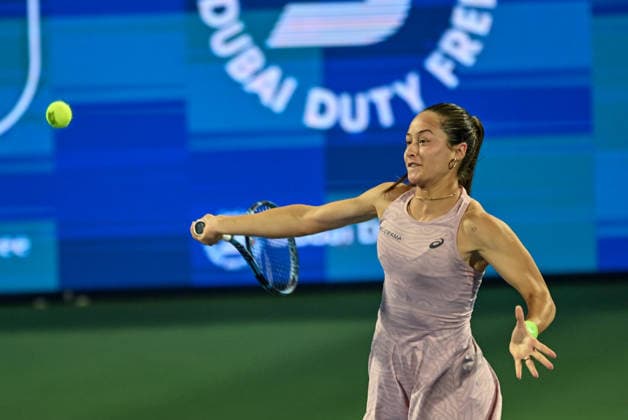 2026 Dubai Duty Free Tennis Championship DUBAI, UAE - FEBRUARY 15: Zeynep Sonmez of Turkiye competes against Sara Bejlek of Czech Republic during Dubai Duty Free Tennis Championship at Dubai Duty Tennis Stadium in Dubai, UAE on February 15, 2026. Waleed Zein Anadolu Dubai United Arab Emirates. Editorial use only. Please get in touch for any other usage.  Copyright: x2026xAnadoluxWaleedxZeinx