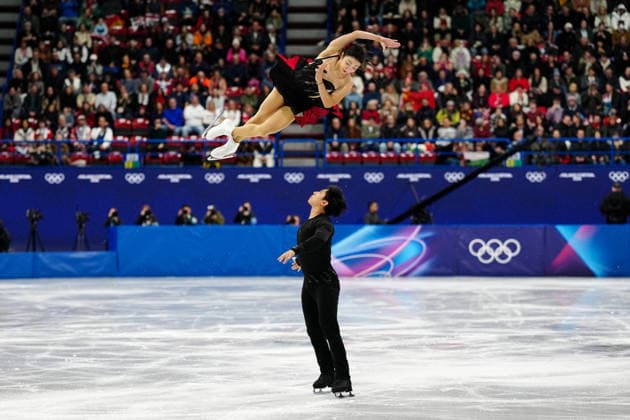SUI Wenjing HAN Cong competing for the Olympic Figure skating, Eiskunstlauf Pair Skating, Short Program for the Milano Cortina 2026 Winter Olympics, in Milan (Italy) February 15, 2026 (Photo Claudio Furlan LaPresse)  Copyright: xClaudioxFurlan LaPressex