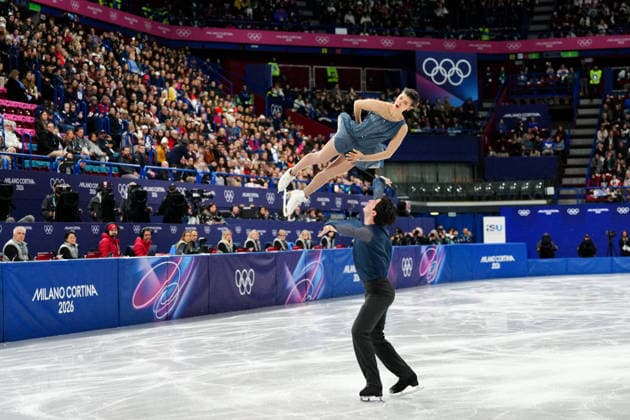 GOLUBEVA Anastasiia GIOTOPOULOS MOORE Hektor competing for the Olympic Figure skating, Eiskunstlauf Pair Skating, Short Program for the Milano Cortina 2026 Winter Olympics, in Milan (Italy) February 15, 2026 (Photo Claudio Furlan LaPresse)  Copyright: xClaudioxFurlan LaPressex