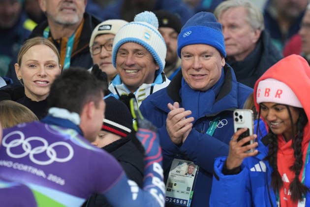 Charlene Wittstock and Alberto di Monaco during Skeleton Mixed Team at the Cortina Sliding Centre at the Milano Cortina 2026 Winter Olympics, in Cortina (Italy) February 15 , 2026 (Spada LaPresse)  Copyright: xSpada LaPressex