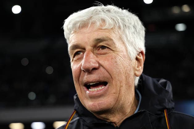 Gian Piero Gasperini, head coach of AS Roma reacts during the Serie A 2025 2026 football match between SSC Napoli and AS Roma at Diego Armando Maradona stadium in Naples (Italy), February 15, 2026. cesarexpurini