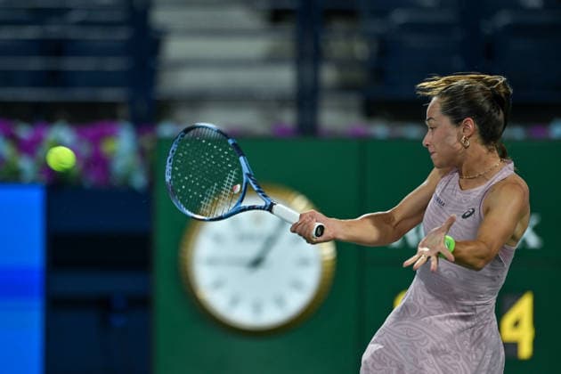 2026 Dubai Duty Free Tennis Championship DUBAI, UAE - FEBRUARY 15: Zeynep Sonmez of Turkiye competes against Sara Bejlek (not seen) of Czech Republic during Dubai Duty Free Tennis Championship at Dubai Duty Tennis Stadium in Dubai, UAE on February 15, 2026. Waleed Zein Anadolu Dubai United Arab Emirates. Editorial use only. Please get in touch for any other usage.  Copyright: x2026xAnadoluxWaleedxZeinx