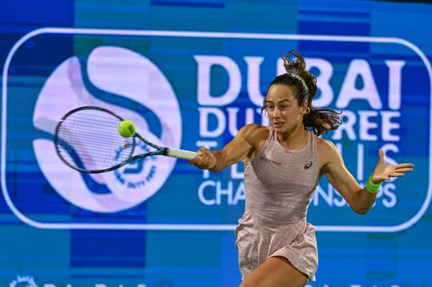 2026 Dubai Duty Free Tennis Championship DUBAI, UAE - FEBRUARY 15: Zeynep Sonmez of Turkiye competes against Sara Bejlek (not seen) of Czech Republic during Dubai Duty Free Tennis Championship at Dubai Duty Tennis Stadium in Dubai, UAE on February 15, 2026. Waleed Zein Anadolu Dubai United Arab Emirates. Editorial use only. Please get in touch for any other usage.  Copyright: x2026xAnadoluxWaleedxZeinx