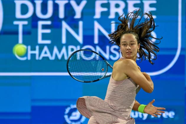 2026 Dubai Duty Free Tennis Championship DUBAI, UAE - FEBRUARY 15: Zeynep Sonmez of Turkiye competes against Sara Bejlek (not seen) of Czech Republic during Dubai Duty Free Tennis Championship at Dubai Duty Tennis Stadium in Dubai, UAE on February 15, 2026. Waleed Zein Anadolu Dubai United Arab Emirates. Editorial use only. Please get in touch for any other usage.  Copyright: x2026xAnadoluxWaleedxZeinx