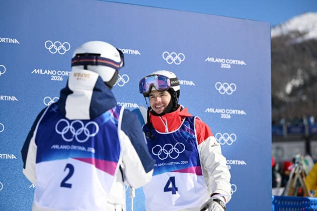 (L-R) Ikuma Horishima (JPN), Mikael Kingsbury (CAN), FEBRUARY 15, 2026 - Freestyle Skiing : Men s Dual Moguls Final during the Milano Cortina 2026 Olympic Winter games, Winterspiele,Spiele, Summer games at Livigno Aerials and Moguls Park in Livigno, Italy.  aflo_319988244