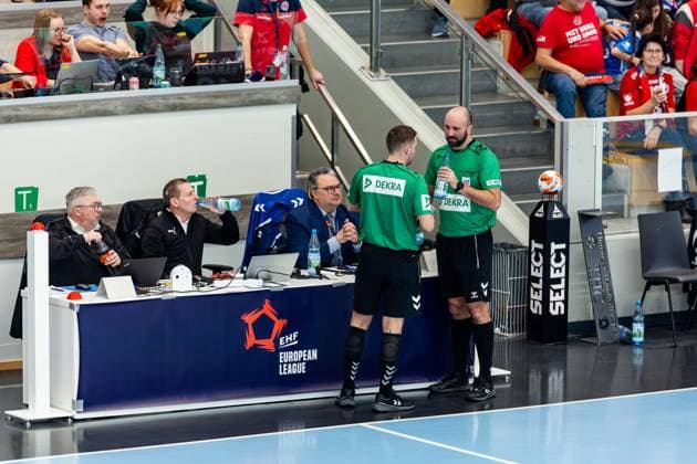 15 02 2026, GER, Handball, Women, Season 2025 2026, EHF European League , Group stage, Thueringer HC Motherson Mosonmagyarovari KC Jansonas, Tadas Brodic, Matija Hodzic, Matija 99947 Bad Langensalza Salza Halle Sporthalle Mehrz Thüringen Germany