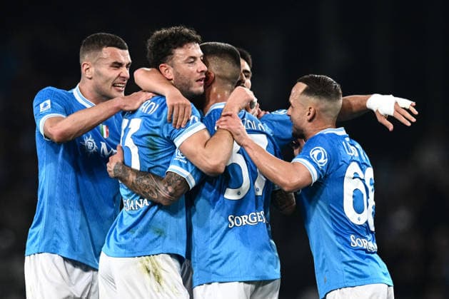 Ni Napoli 15 02 2026 - campionato di calcio serie A Napoli-Roma foto Nicola Ianuale Image nella foto: esultanza gol Leonardo Spinazzola 